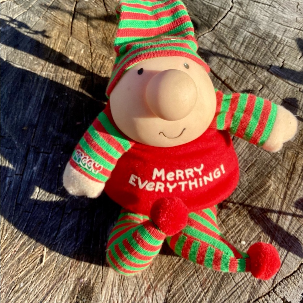 Vintage Holiday Ziggy Plush with Red and Green Stripes “Merry Everything”